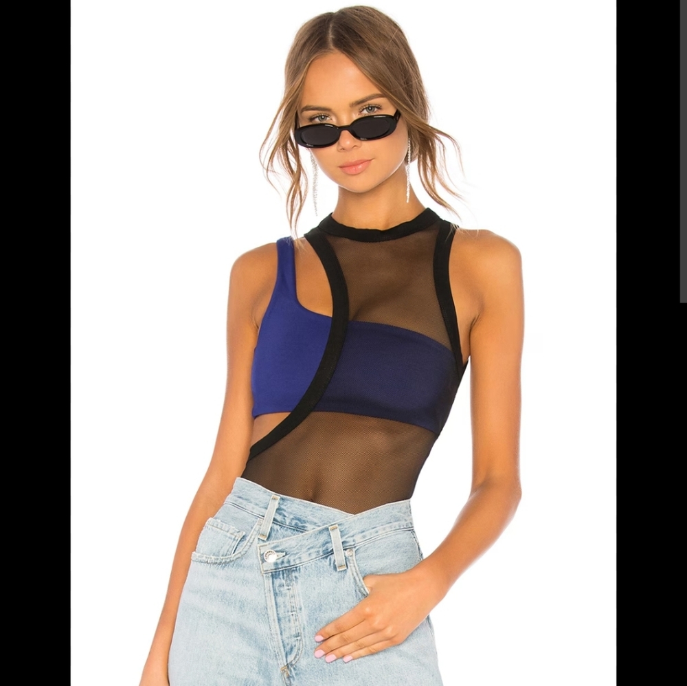 π΅ Revolve Hours Purple & Black Mesh Bodysuit